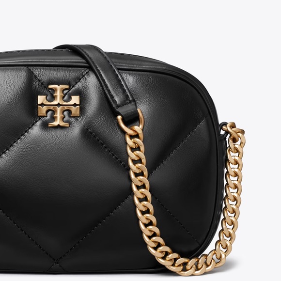 Tory Burch Black Leather Kira Diamond Quilt Camera Bag Crossbody - Picture 2 of 5